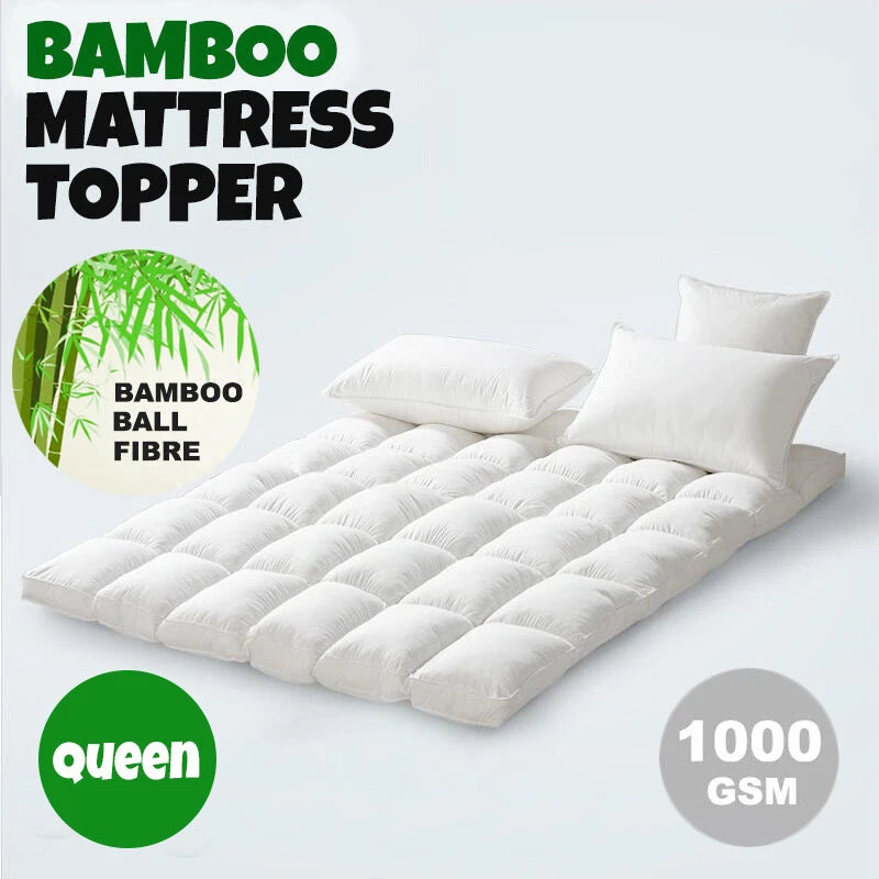 KING Pillowtop Mattress Protector | Luxury Bamboo Matress Topper Underlay 1000GSM | 45cm Skirt
