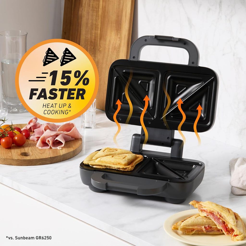 Sunbeam 2-Slice Toastie Maker Fast Heat Up Deep Dish Jaffle Toast Sandwich Press - Home Kitchen Appliance Grill