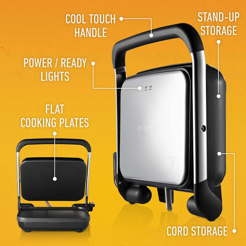 Sunbeam 4-Slice Sandwich Press Toastie Jaffle Maker, Fritters, Breakfast, Quick Meals, Pancake Bacon Egg Cooker, Non-Stick Cooking