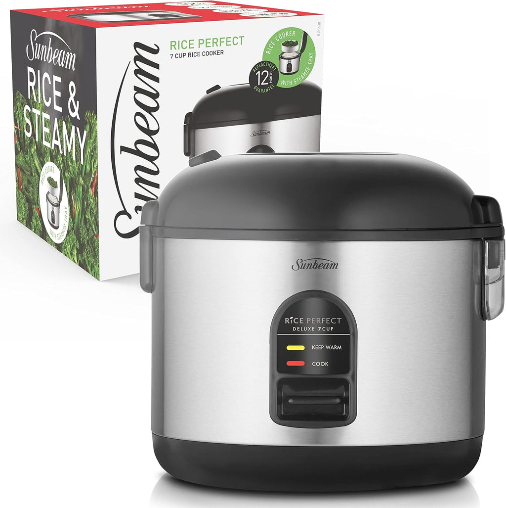 Sunbeam Rice Cooker Fluffy Rice Maker and Vegetable Fish Steamer Basket, Healthy Steamed Meals Machine