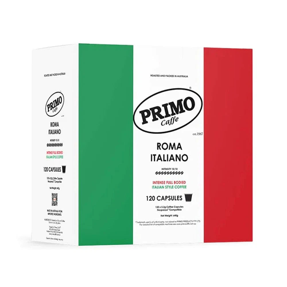120x Primo Coffee Pods Espresso Cappuccino Capsules Roma Italiano Nespresso Compatible Pods,  Arabica Robusta Beans,
