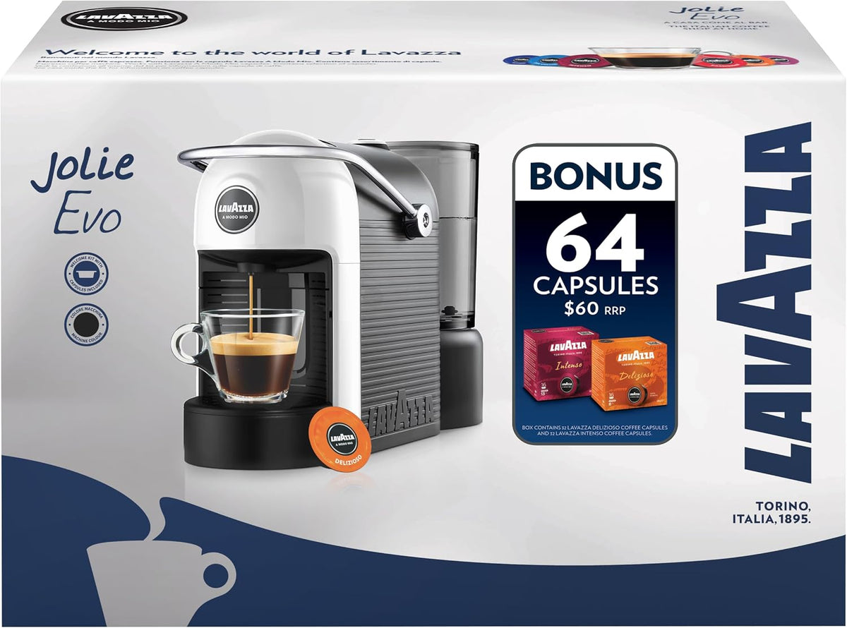 Lavazza Espresso Cappuccino Maker- Black | Bonus 64 Pod Capsule Coffee Machine | Electric Automatic Kitchen Appliance with 64 Pods