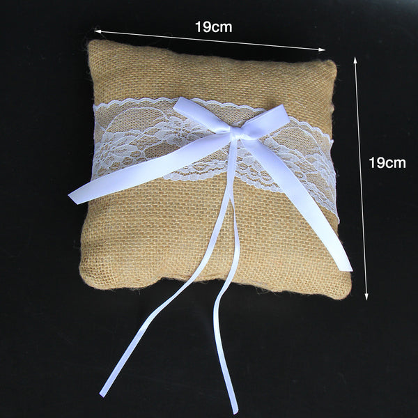 Lace Jute Ring Pillow | Elegant Ceremony Wedding Cushion Bearer Rustic - Hessian Burlap
