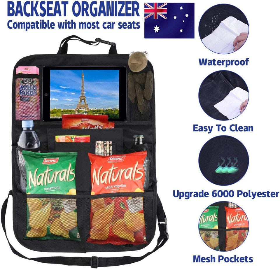 Car Seat Back Multi Pocket Tidy Storage Bag | Organizer Tablet Holder | Travel Pouch | Tidy Organiser |