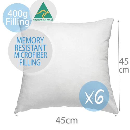 6x Cushion Pillow Inserts Square 45x45cm Premium Australian Made Bedding Lounge Throw Decor - Memory Resistant