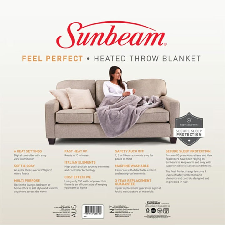 Sunbeam Heated Throw Blanket | Sherpa Fleece Heated Sofa Warming Bed Blankie | Fast Heating, 6 Heat Settings