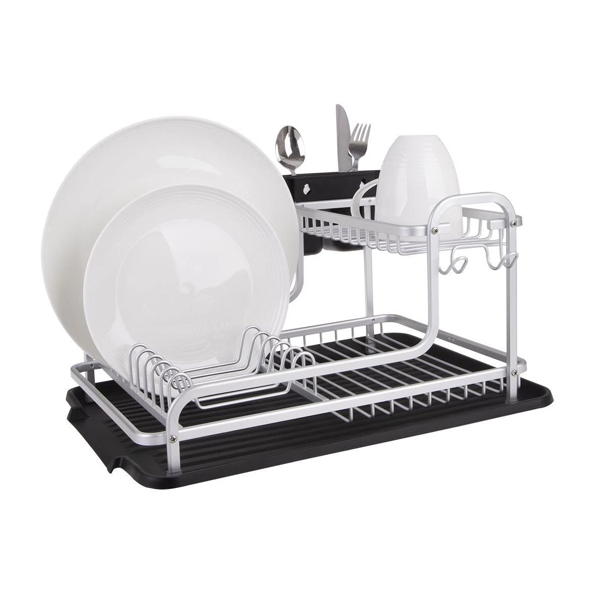 Dish Drying Rack 2 Tier Plate Cutlery Bowl Dish Drying Rack Organiser Storage Airer