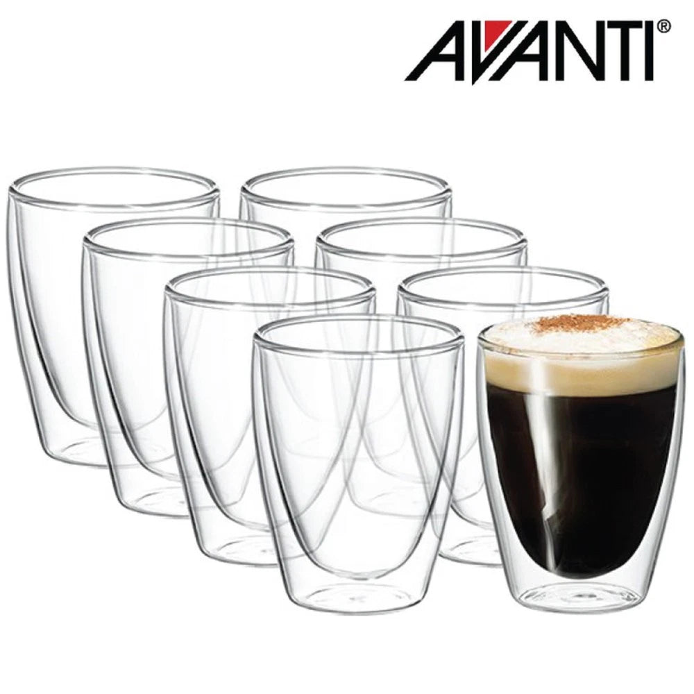 6x Cafe Style Double Wall Glassess Drinking Coffee Lattee Tea Hot Cold Beverage Cappuccino Mugs Cups
