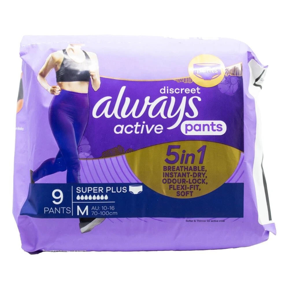 36x Discrete Active Pants, Super Plus, Bladder Leaks and Adult Incontinence Nappy Pants (4x 9 Pack)