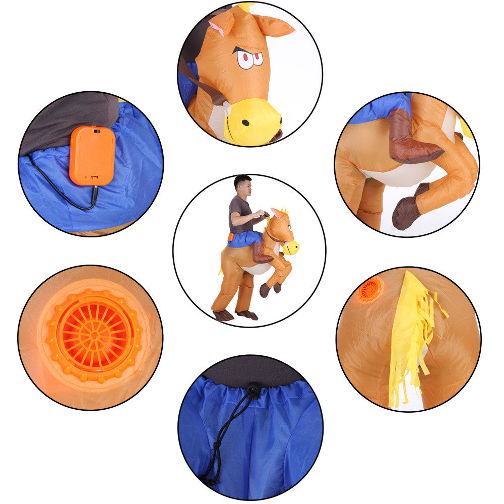 Inflatable Horse Cowboy Suit, Adult Dress-up Halloween Xmas Fancy Dress Costume Blowup Outfit