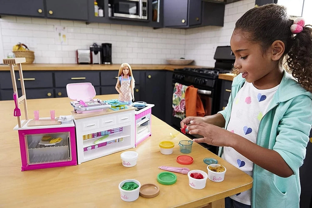 Barbie Kitchen Playset with Doll Pretend Restaurant Preschool Accessories