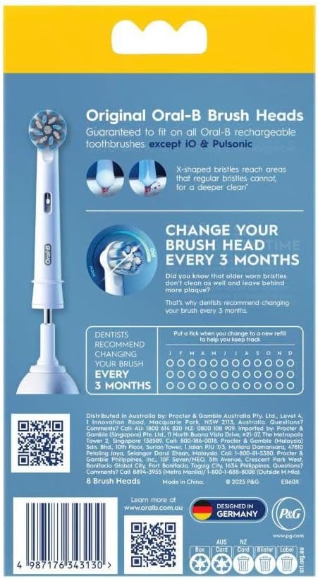 8PK Oral-B Replacement Brush Heads Sensitive Clean Brushing Heads - Fits Most Oral B Brushes