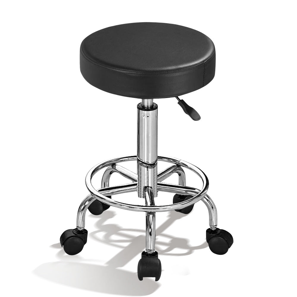 Black Round Stool Swivel Portable Barber School Hairdresser Office Chair Footrest Bar Seat