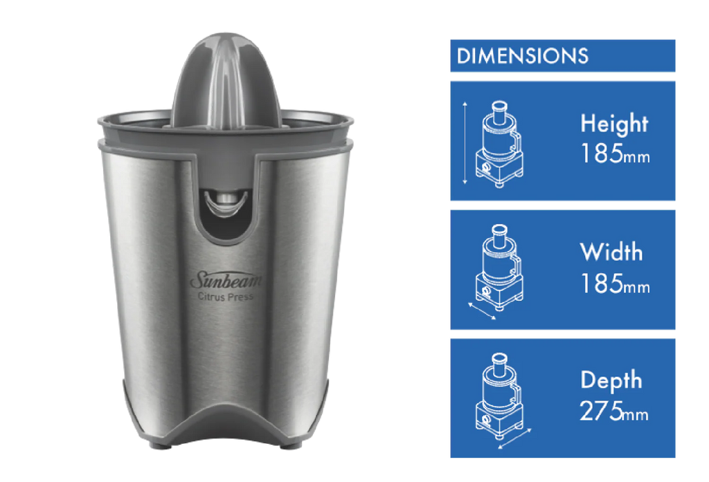 Sunbeam Electric Juicer Citrus Press Auto-Operation, Lemon Orange Lime Juicing Extractor Machine 85W Metal Construction