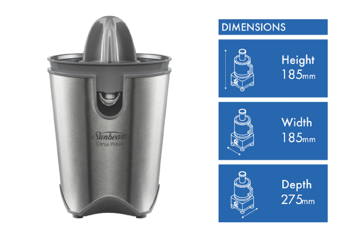 Sunbeam Electric Juicer Citrus Press Auto-Operation, Lemon Orange Lime Juicing Extractor Machine 85W Metal Construction