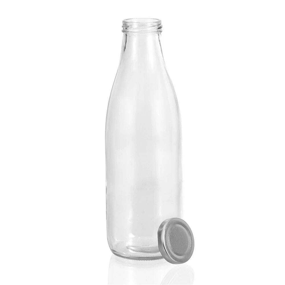 2x 1L Glass Milk Storage Home Fresh Cream Milk Keffir Screw Top Lids - Nut Oat Almond Milk Keeper Jar Glassware
