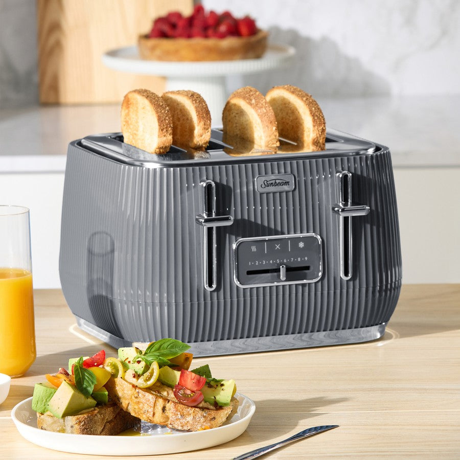 Sunbeam 4 Slice Toaster, Electric Bread Browning Kitchen Appliance Cooker - Grey