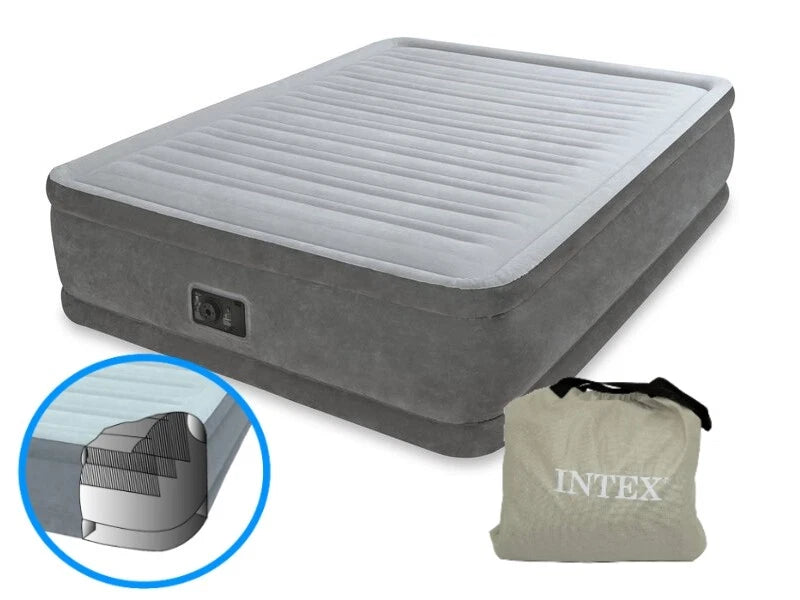 Intex Queen Inflatable Airbed Blow Up Mattress Mat 46cm with Built-in Pump, Camping Airbed Mat
