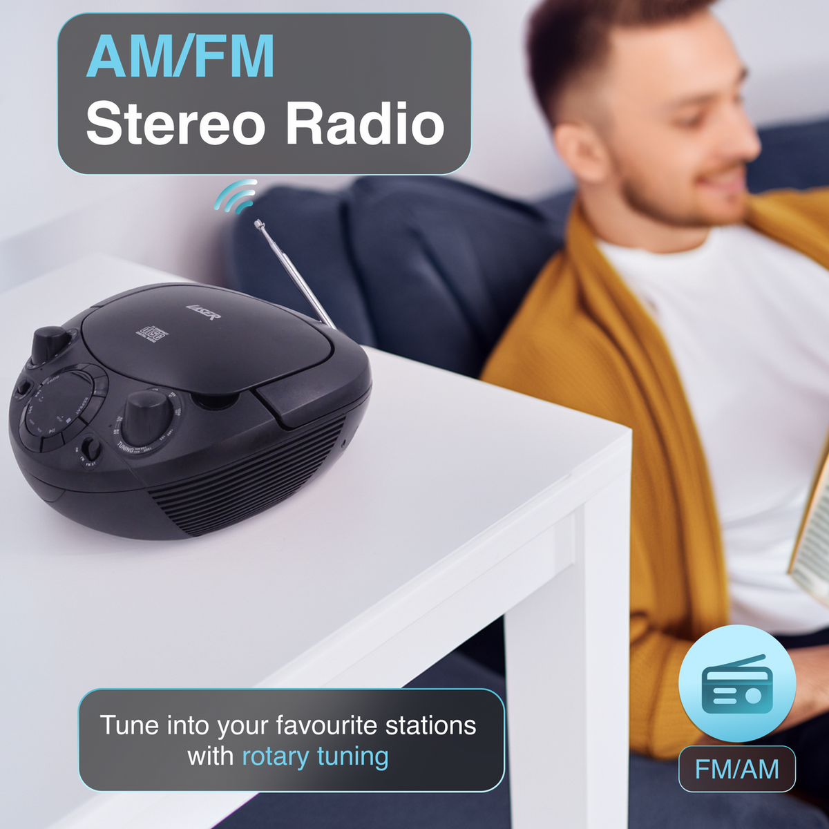 Laser Portable Music Player, Home CD Boombox AM/FM Radio Stereo Speakers
