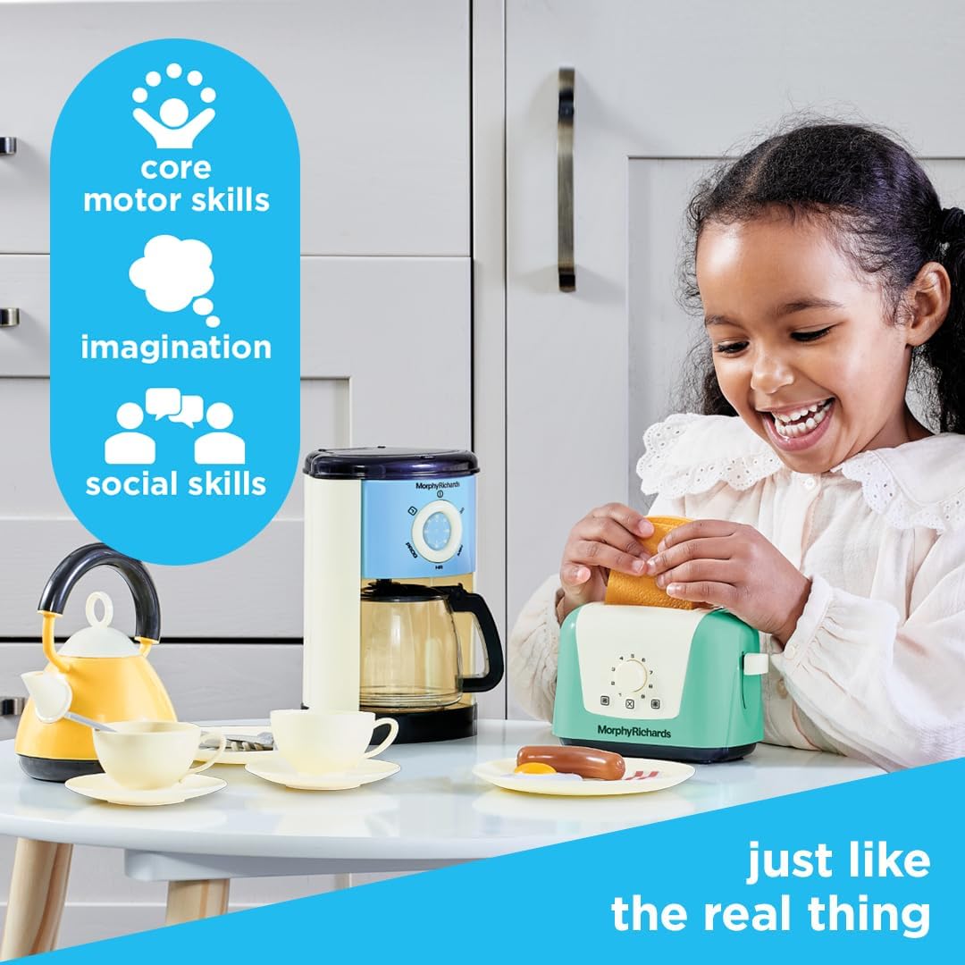 Morphy Richards Pretend Kitchen Appliances Preschool Toddler Kids Toaster, Coffee Machine, Kettle and Accessories, Educational Fine Motor Toys
