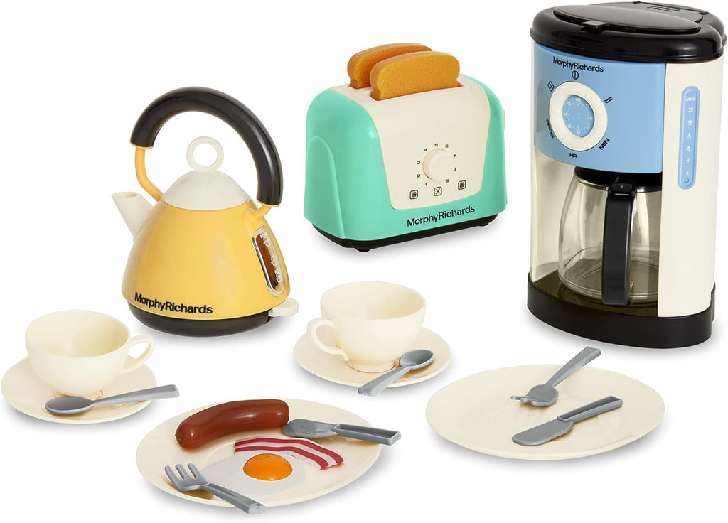 Morphy Richards Pretend Kitchen Appliances Preschool Toddler Kids Toaster, Coffee Machine, Kettle and Accessories, Educational Fine Motor Toys