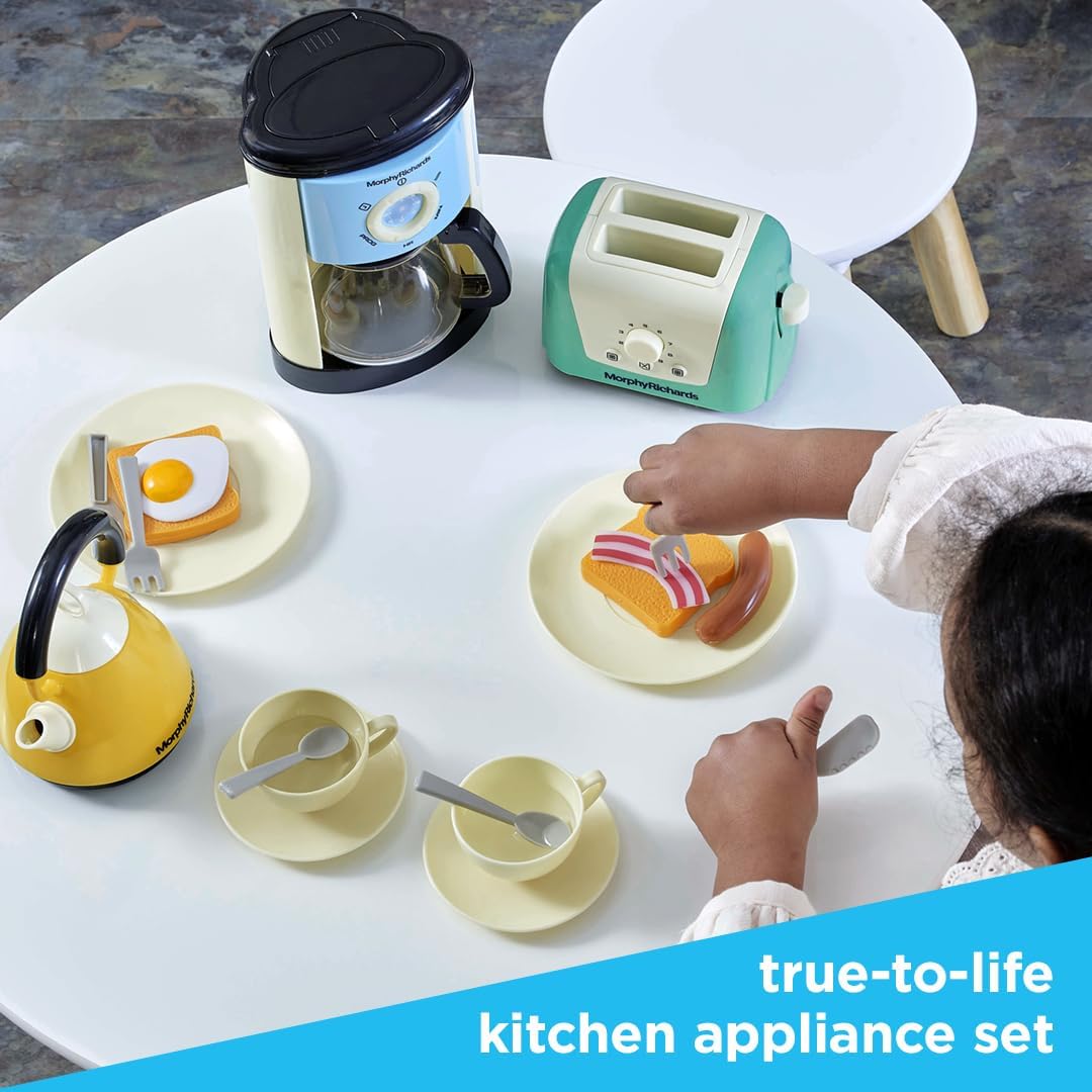 Morphy Richards Pretend Kitchen Appliances Preschool Toddler Kids Toaster, Coffee Machine, Kettle and Accessories, Educational Fine Motor Toys
