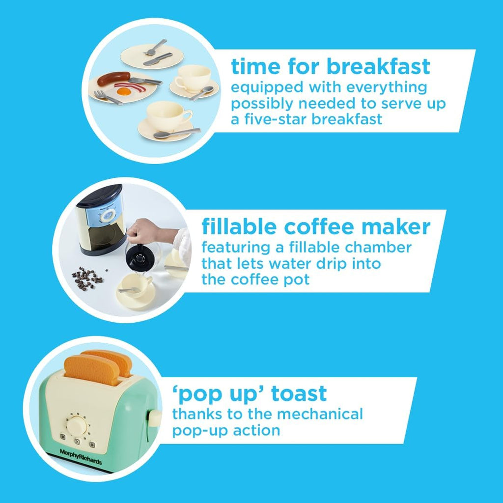 Morphy Richards Pretend Kitchen Appliances Preschool Toddler Kids Toaster, Coffee Machine, Kettle and Accessories, Educational Fine Motor Toys