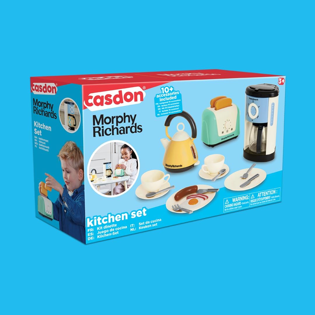 Morphy Richards Pretend Kitchen Appliances Preschool Toddler Kids Toaster, Coffee Machine, Kettle and Accessories, Educational Fine Motor Toys