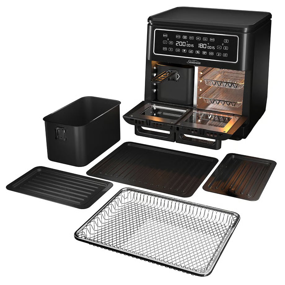 Sunbeam 11.4L Large Air Fryer Family Single/ Dual Cooker 10 Settings, Electric Appliance Cooker Airfryer Airfry Home Portable Cooking