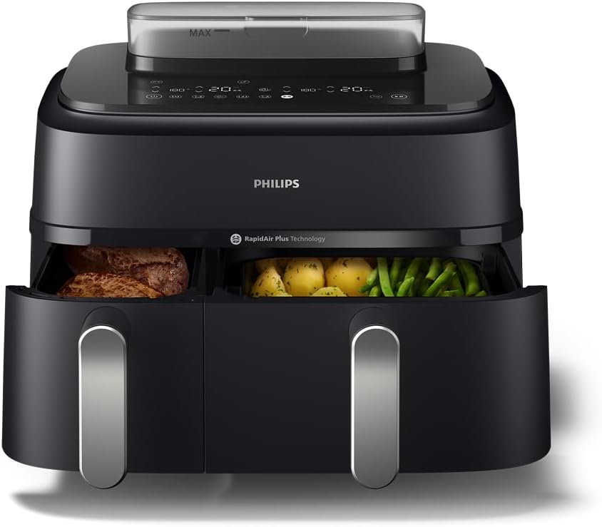Philips Dual Basket Airfryer Double Air Cooker 6L+3L Healthy Steamer Air Fryer Frying XXL - Crispy Tender Steamed - Home Kitchen Appliance Cooker