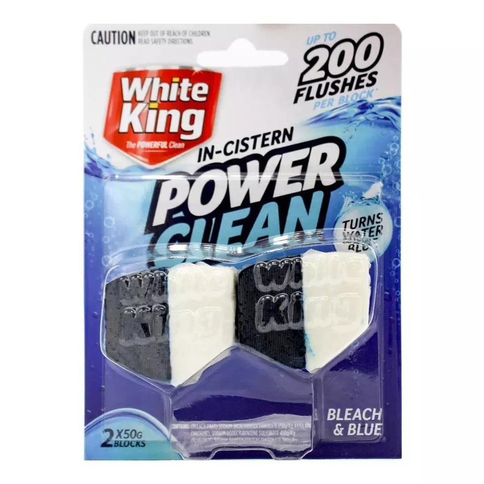 12pc White King In-Cistern Power Clean Blocks Toilet Cleaner 50g Bleach & Blue