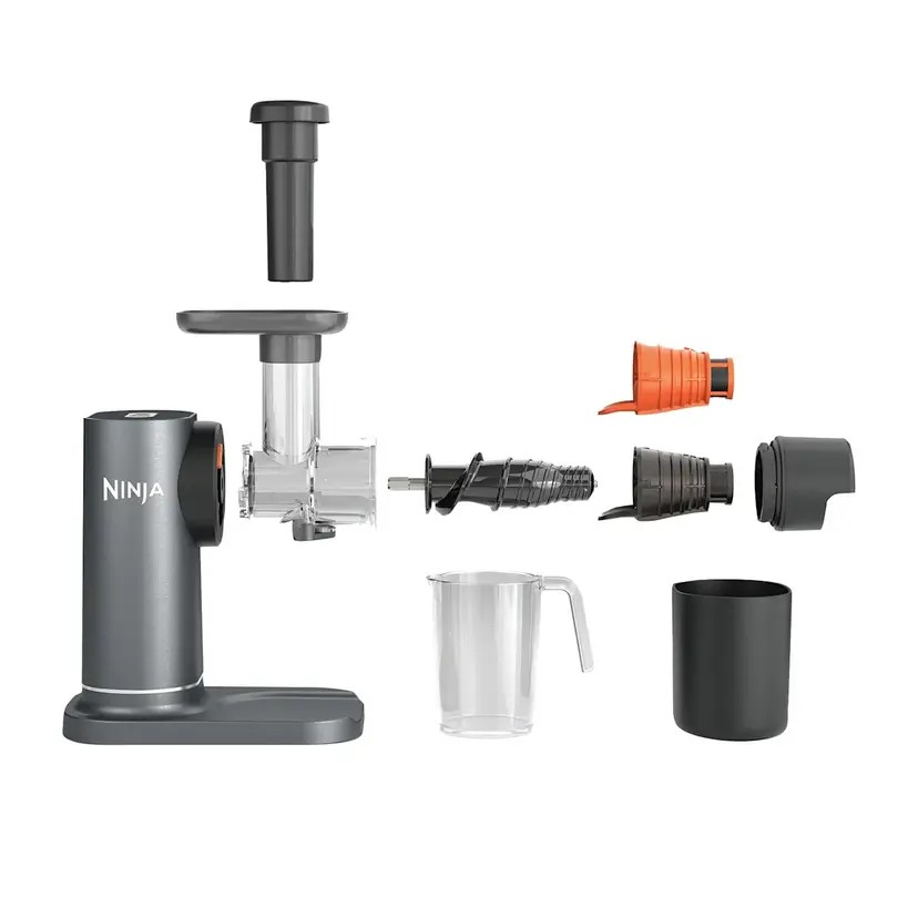 Ninja NeverClog JC151 Cold Press Juicer Grey | NeverClog Cold Press Technology | Anti Drip | Interchangeable Filters | Dishwasher Safe Attachments