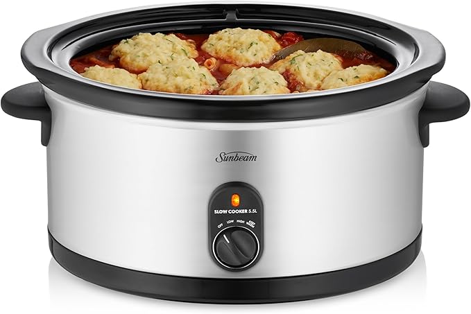Sunbeam Slow Cooker Electric 5.5L Stainless Steel Stew Curry Maker | Removabe Cermic Crock Pot