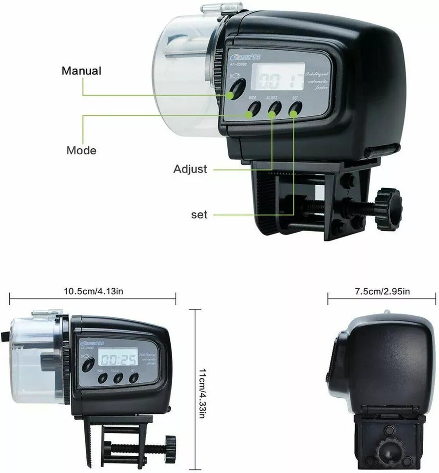 Auto Fish Feeder with Digital Timer | Pond & Aquarium Pet Food Dispenser | Holiday Use | Velcro Strip |