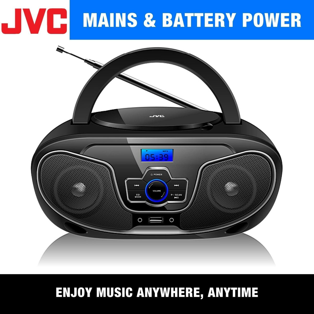 JVC Bluetooth Boombox | Portable Wireless Music CD Player USB/MP3/FM Radio