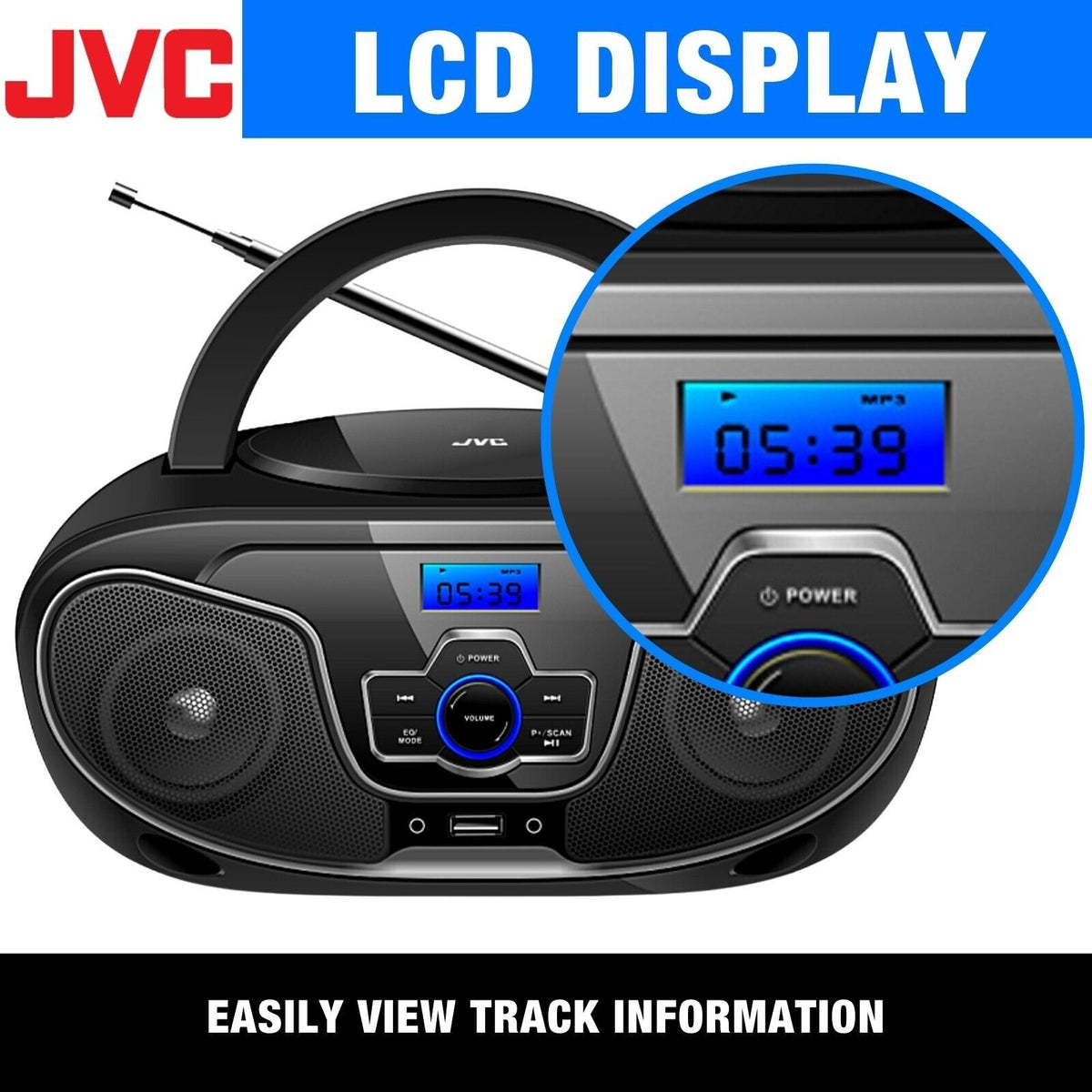 JVC Bluetooth Boombox | Portable Wireless Music CD Player USB/MP3/FM Radio