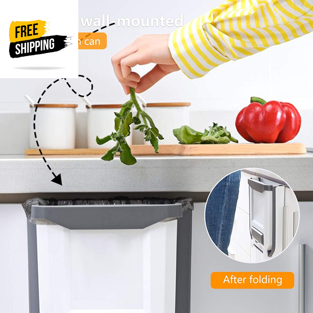 Wall Mountable Kitchen Bin, Rubbish Bin Plastic Folding Hanging Trash Can, Cupboard Door