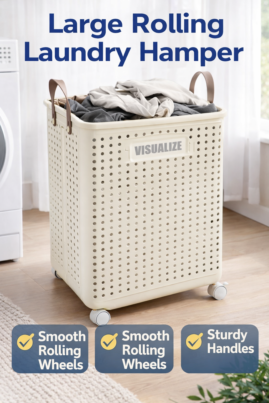Large Rolling Hamper Basket Clean Dirty Clothes Laundry Hamper, Toy Blanket Organiser Storage Bin