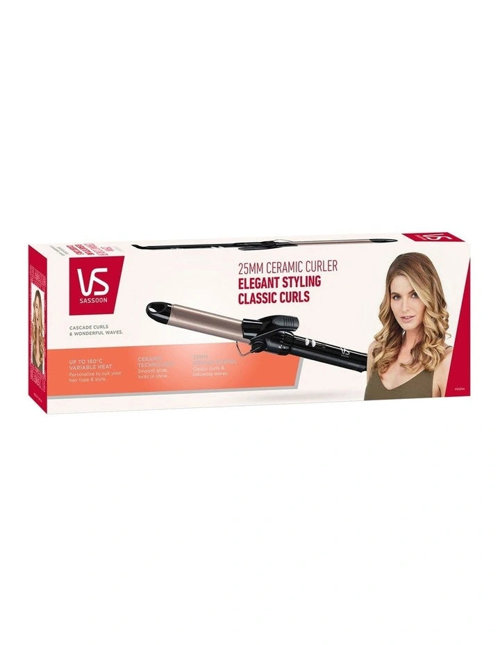 Ceramic Hair Curler 25mm Curling Barrel Tongs Womens Hair Styler Curling Iron - 10 Heat Settings