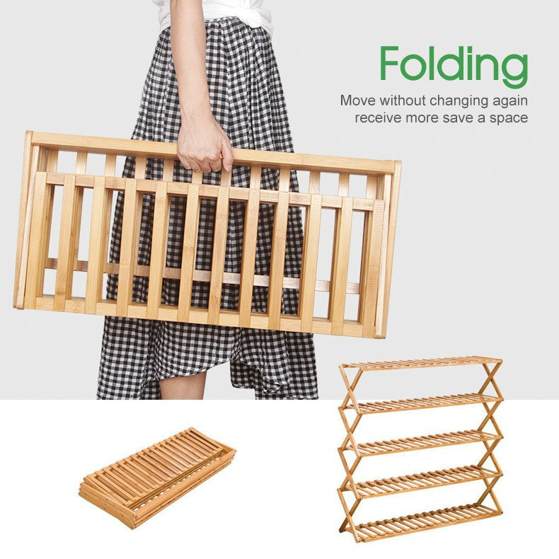 4 Tier Bamboo Shoe Rack Folding Wooden Shoe Bathroom Towel Shelf Shelving Unit Cabinet Organiser