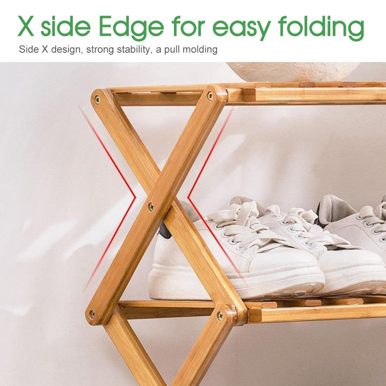 4 Tier Bamboo Shoe Rack Folding Wooden Shoe Bathroom Towel Shelf Shelving Unit Cabinet Organiser