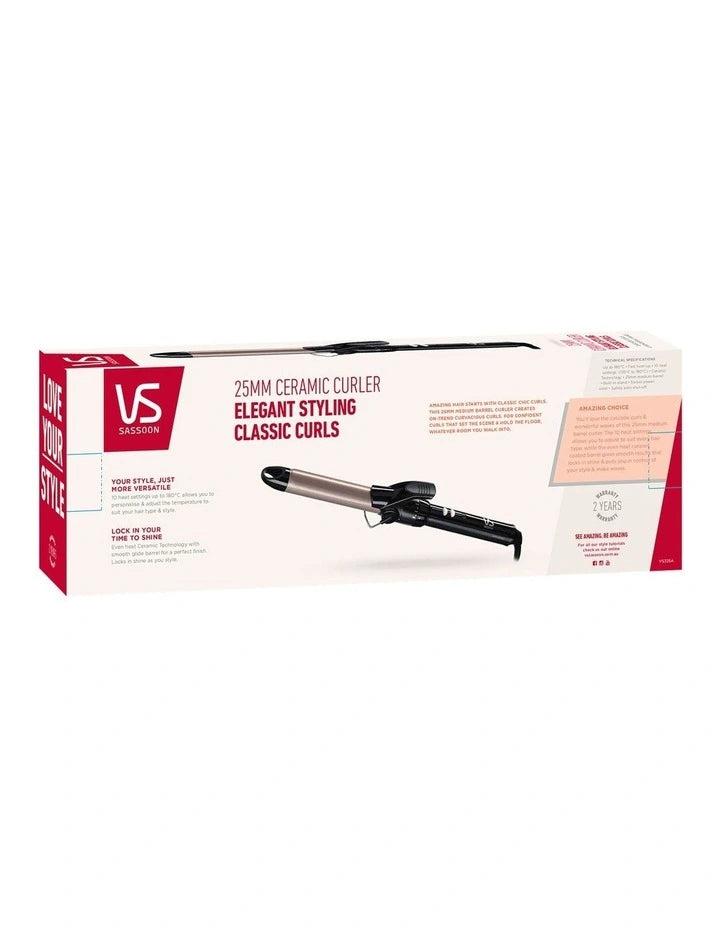 Ceramic Hair Curler 25mm Curling Barrel Tongs Womens Hair Styler Curling Iron - 10 Heat Settings