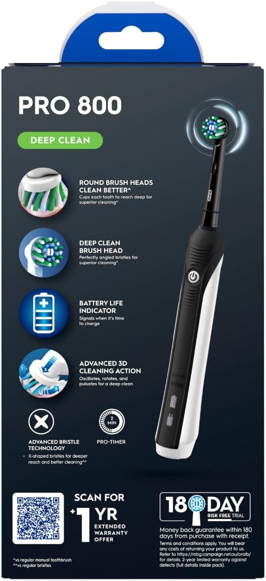 Oral B Electric Toothbrush Rechargeable Tooth Brush - Daily Clean Mode 2 Minute Timer - Deep Clean Rotating Brush Head