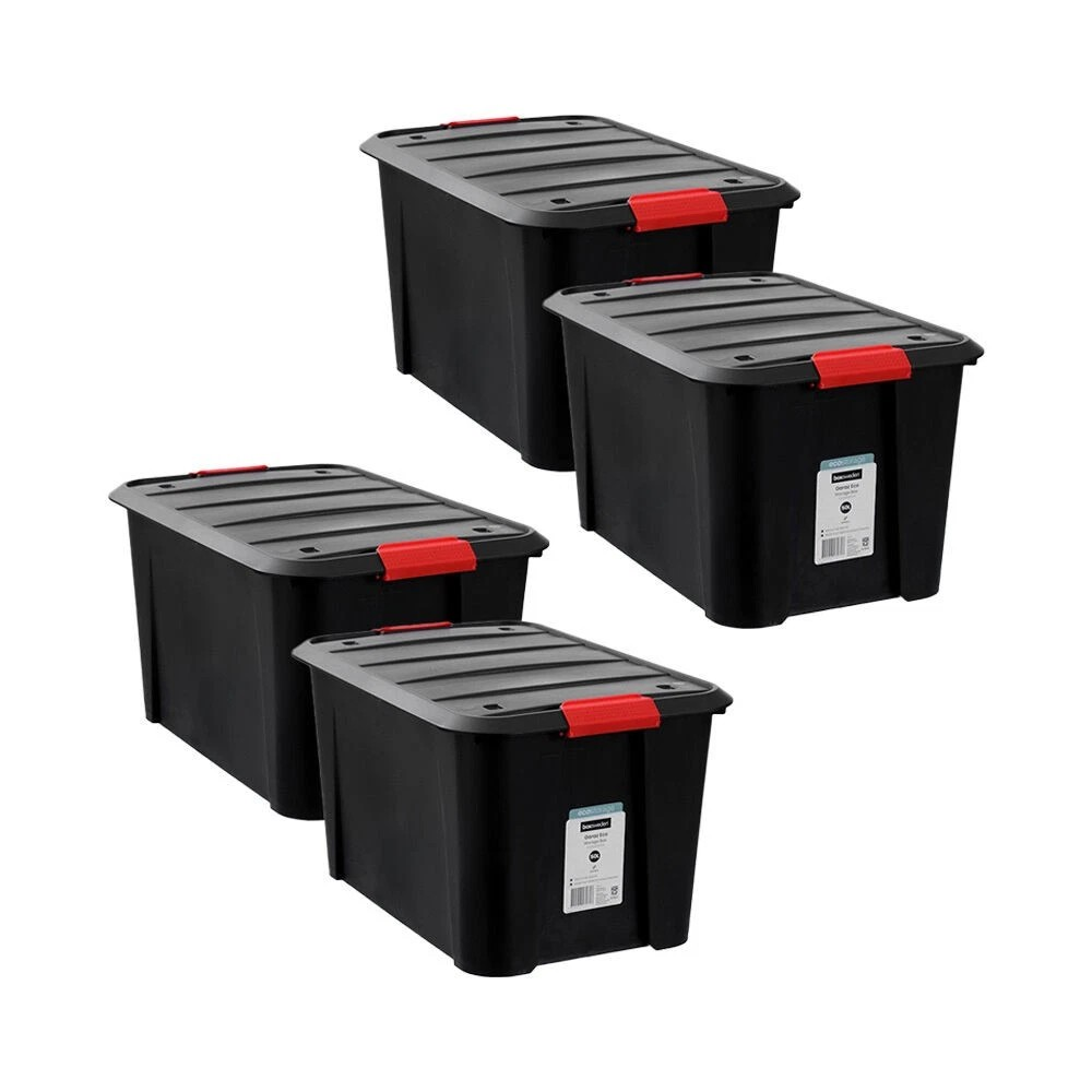 Boxsweden Garaz | Eco Storage Organiser | Box/Tub w/ Wheels 50L | Assorted 4Pk | Clip Lock d