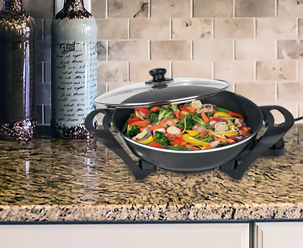 Electric 4.5L Family Wok Heated Cooking Pan Deep Frying Pan | Non-Stick 1500W