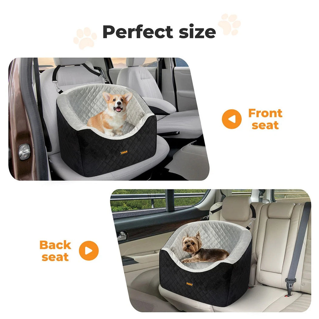 Pet Dog Puppy Car Booster Seat Carrier Safe Travel Portable Bed 15kg Back Front Seat Seat Belt - Machine Washable Cover