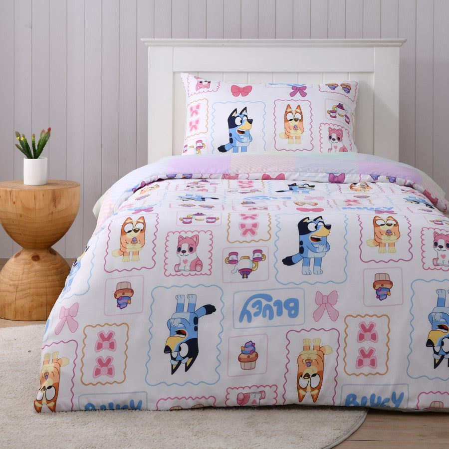 Bluey Teaparty Single Quilt Cover with Pillowcase Set, Kids Bedroom Bedding Decor
