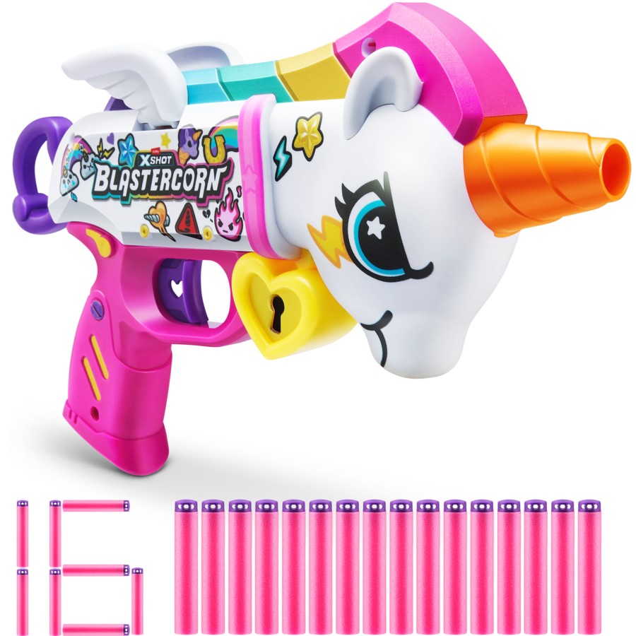 ZURU XSHOT Blastercorn Unicorn Blaster 16 Darts | Blastercorn | Unicorn Theme | Air Pocket Technology | Foam Darts