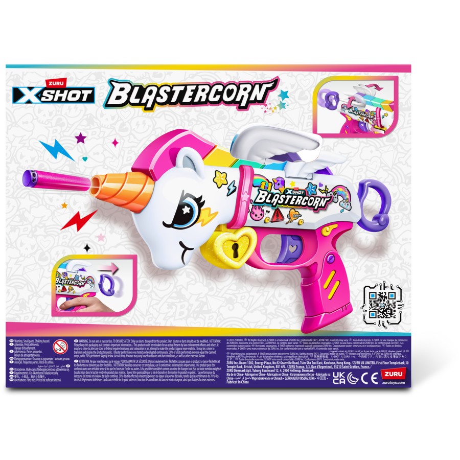 ZURU XSHOT Blastercorn Unicorn Blaster 16 Darts | Blastercorn | Unicorn Theme | Air Pocket Technology | Foam Darts