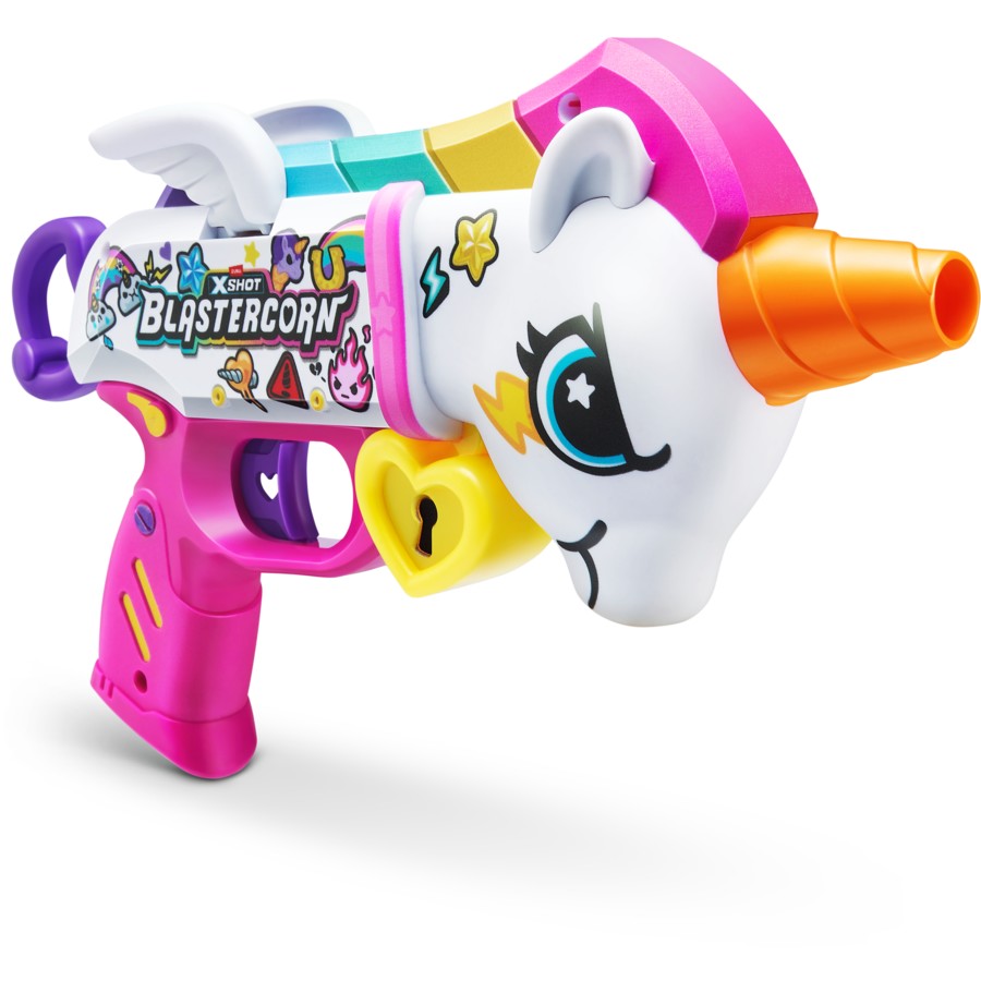 ZURU XSHOT Blastercorn Unicorn Blaster 16 Darts | Blastercorn | Unicorn Theme | Air Pocket Technology | Foam Darts